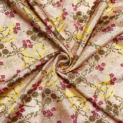 Peach Pink & Multicolor Floral Print Chinon Fabric - TradeUNO