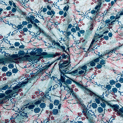 Sky blue & Multicolor Floral Print Chinon Fabric - TradeUNO