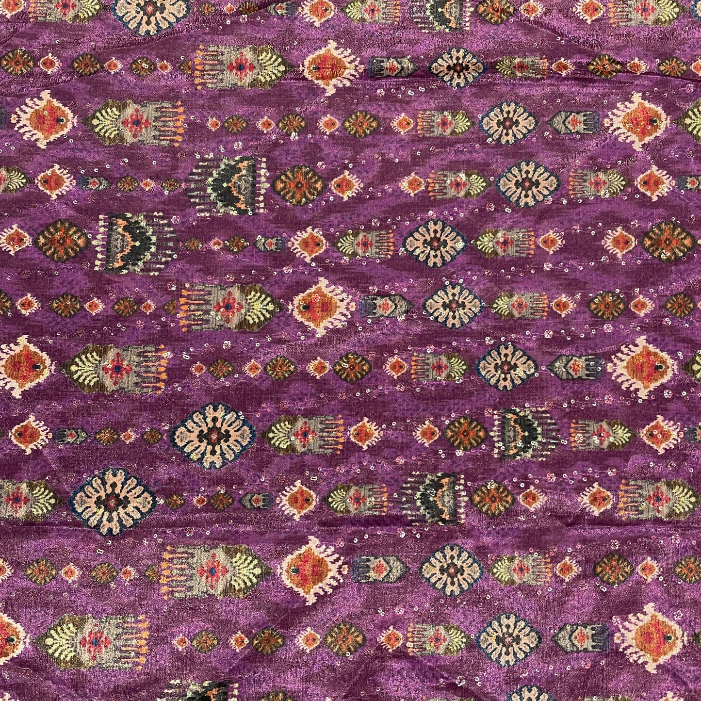 Purple & Multicolor Ikkat Print Chinon Fabric - TradeUNO