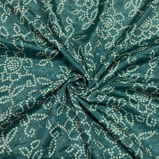 Forest Green Bandhani Print Chinon Fabric
