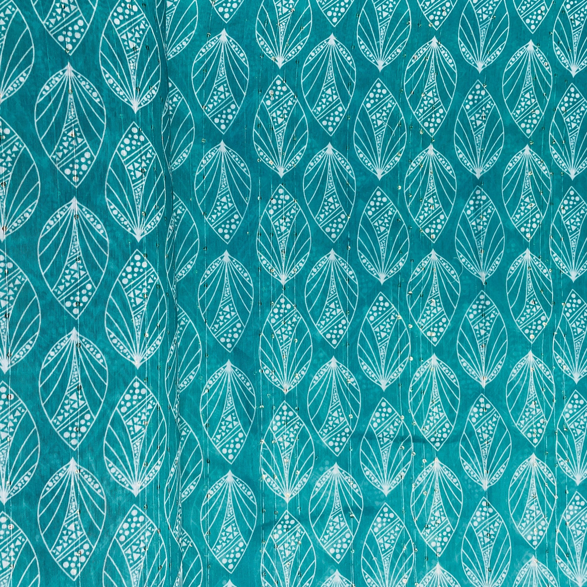 Green Floral Sequence Chanderi Fabric - TradeUNO