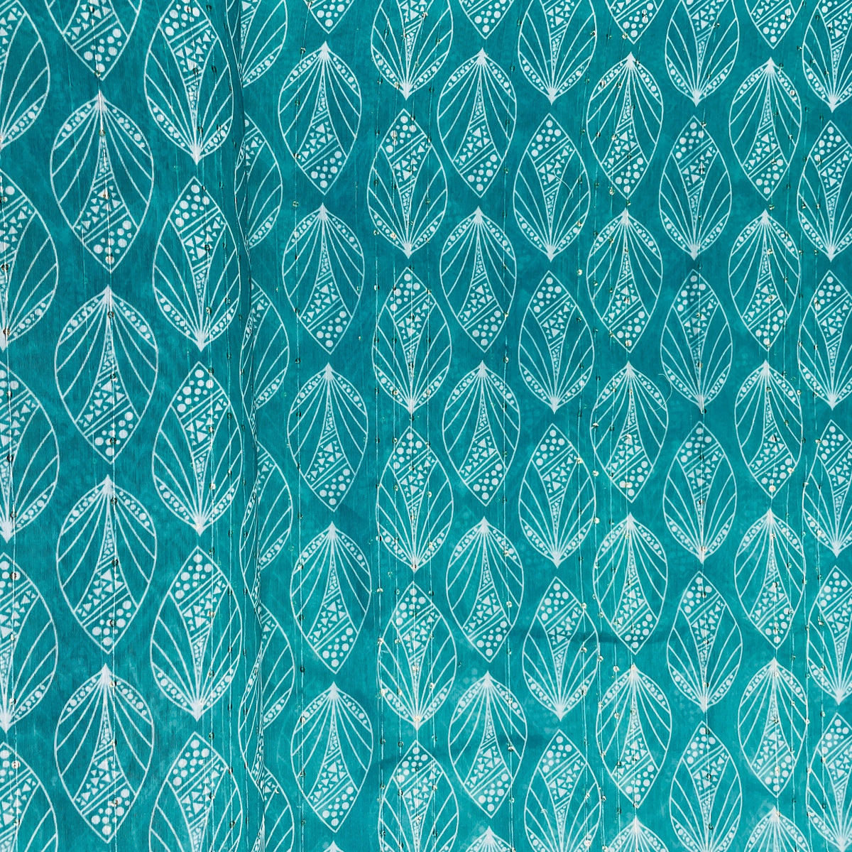 Green Floral Sequence Chanderi Fabric - TradeUNO