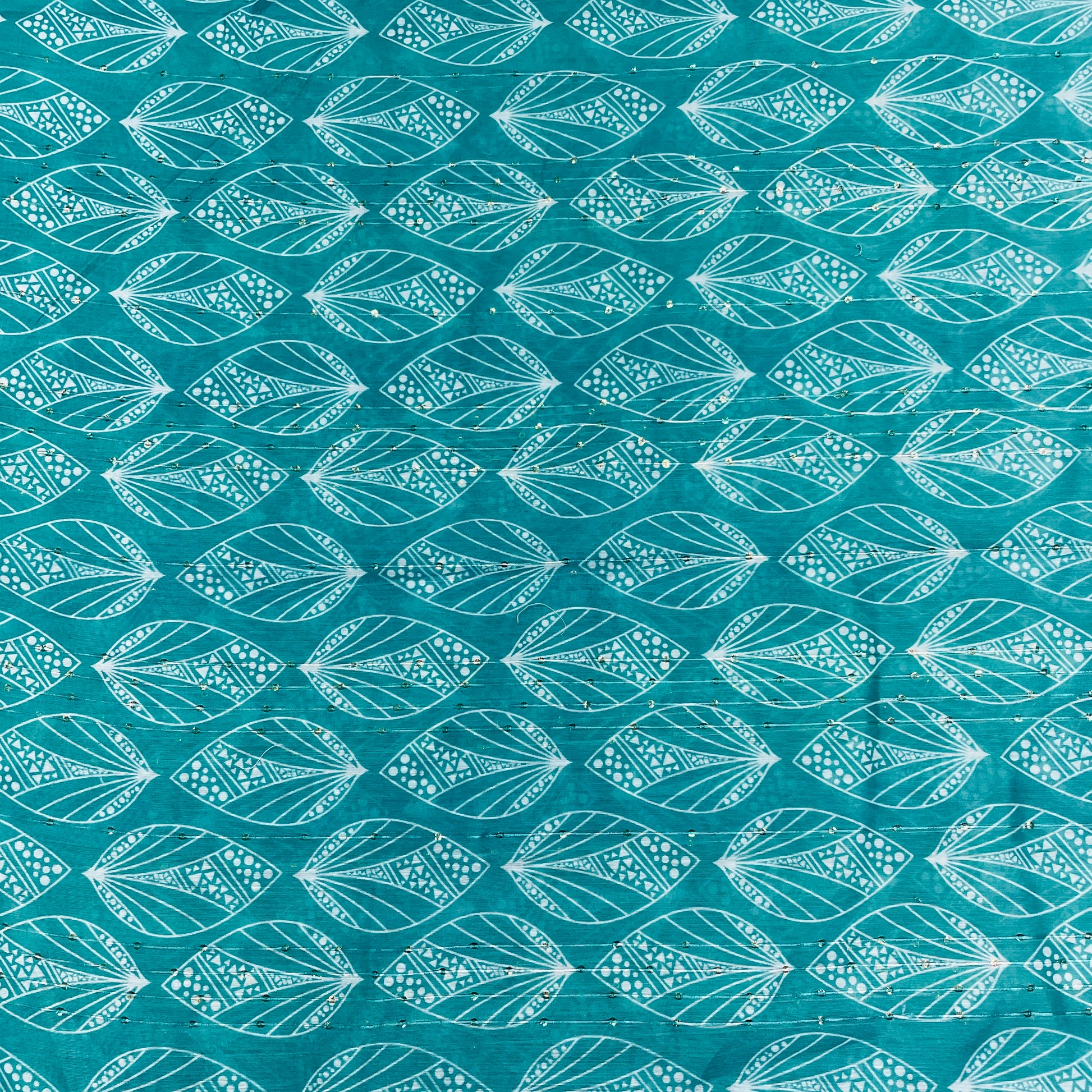 Green Floral Sequence Chanderi Fabric - TradeUNO
