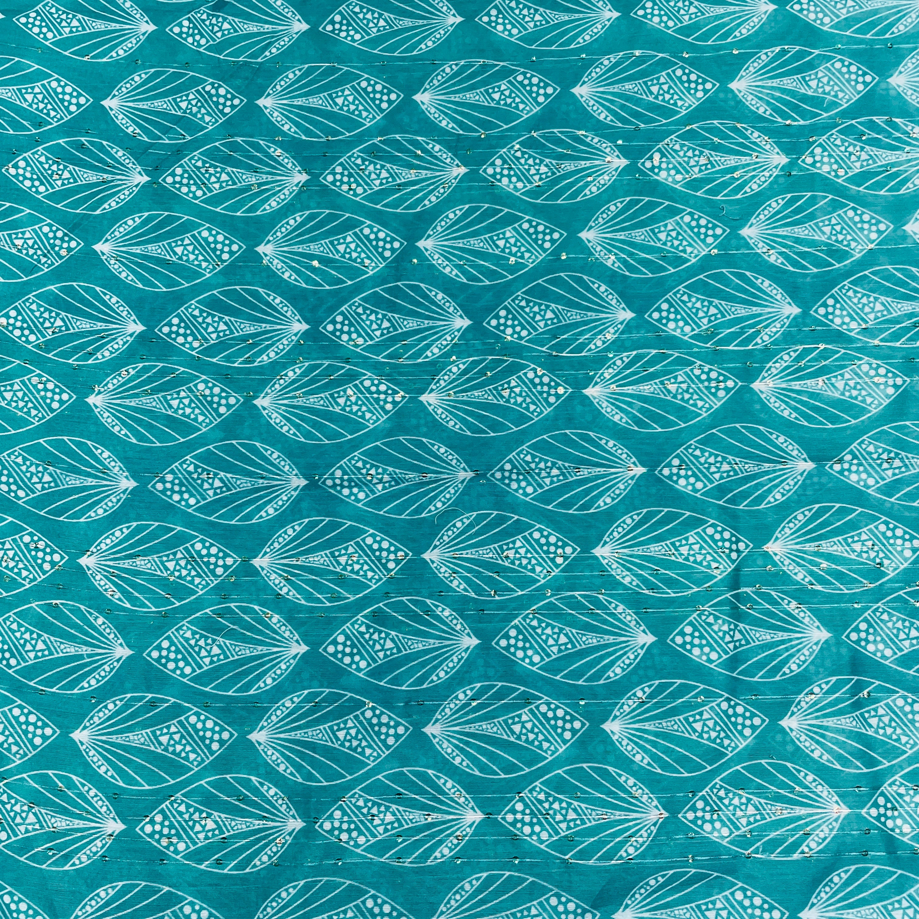 Green Floral Sequence Chanderi Fabric - TradeUNO