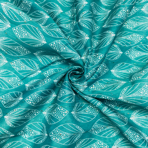 Green Floral Sequence Chanderi Fabric - TradeUNO