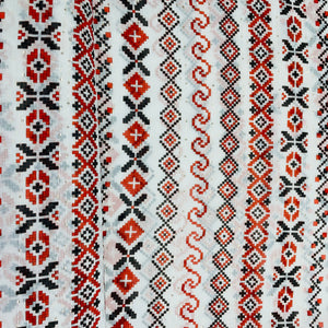 White & Multicolor Geometerical Sequence Chanderi Fabric - TradeUNO
