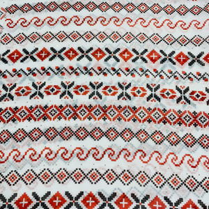 White & Multicolor Geometerical Sequence Chanderi Fabric - TradeUNO