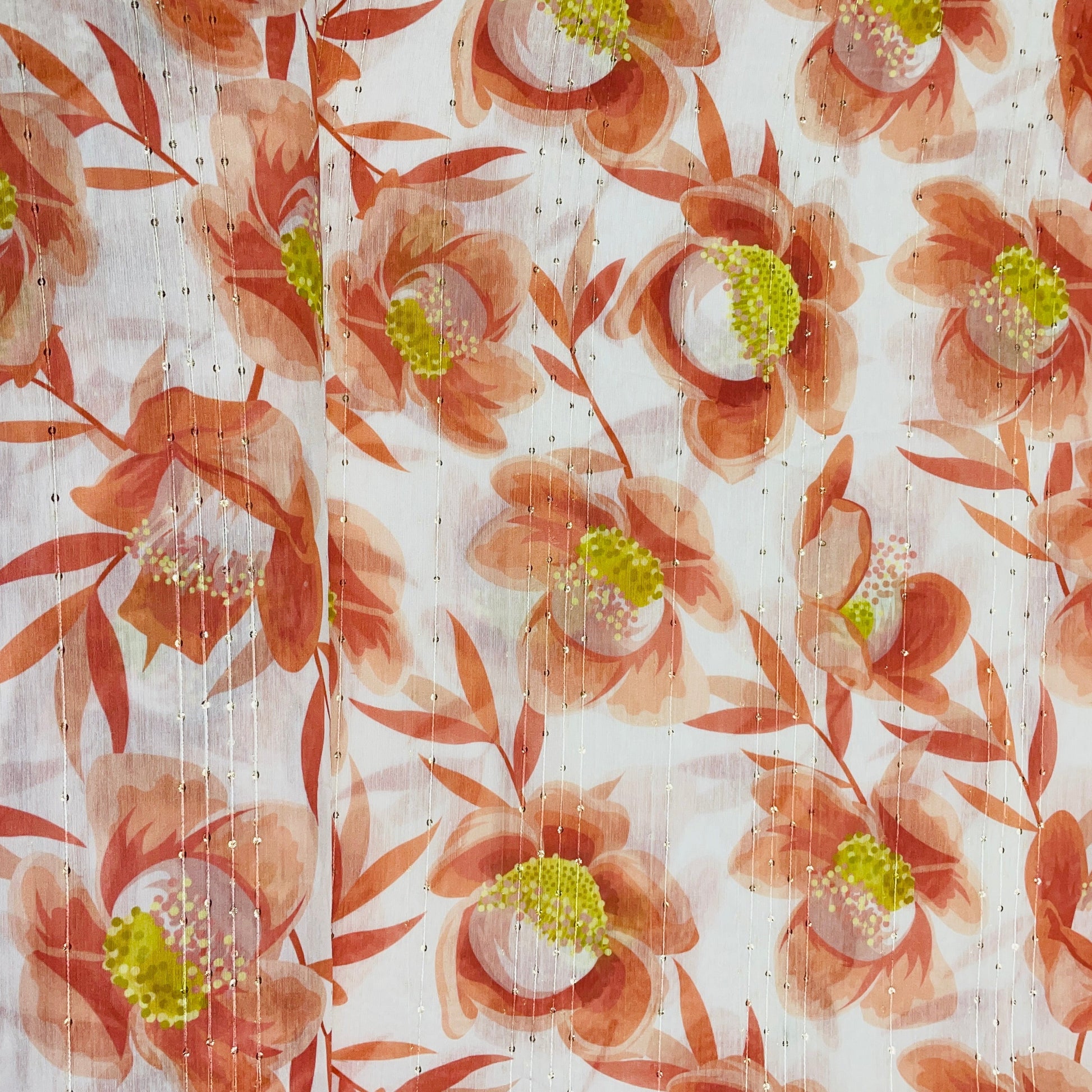 Pink & Orange Floral Sequence Chanderi Fabric - TradeUNO