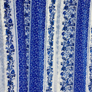 White & Blue Floral Sequence Chanderi Fabric - TradeUNO