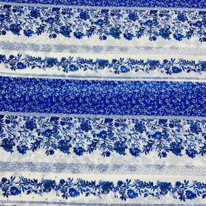 White & Blue Floral Sequence Chanderi Fabric - TradeUNO