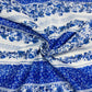 White & Blue Floral Sequence Chanderi Fabric - TradeUNO