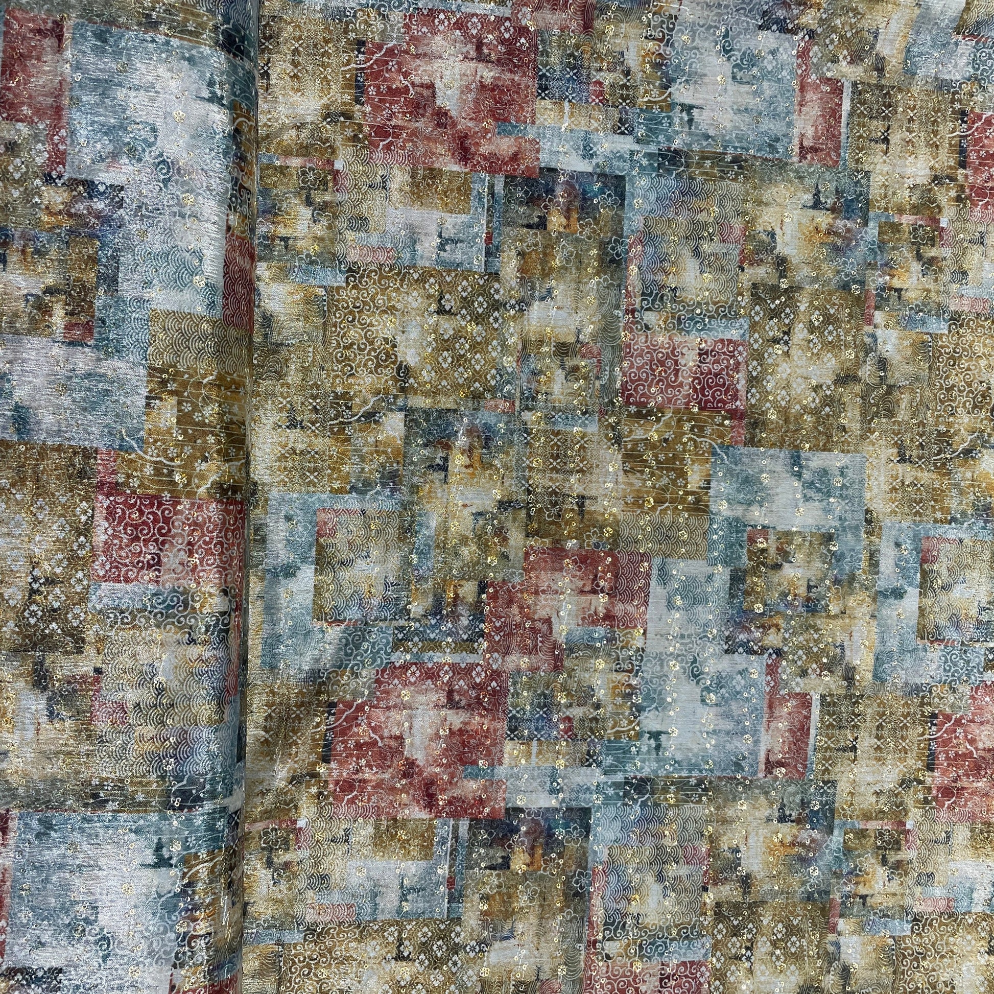 yellow & Multicolor Traditional print Chinon Fabric - TradeUNO