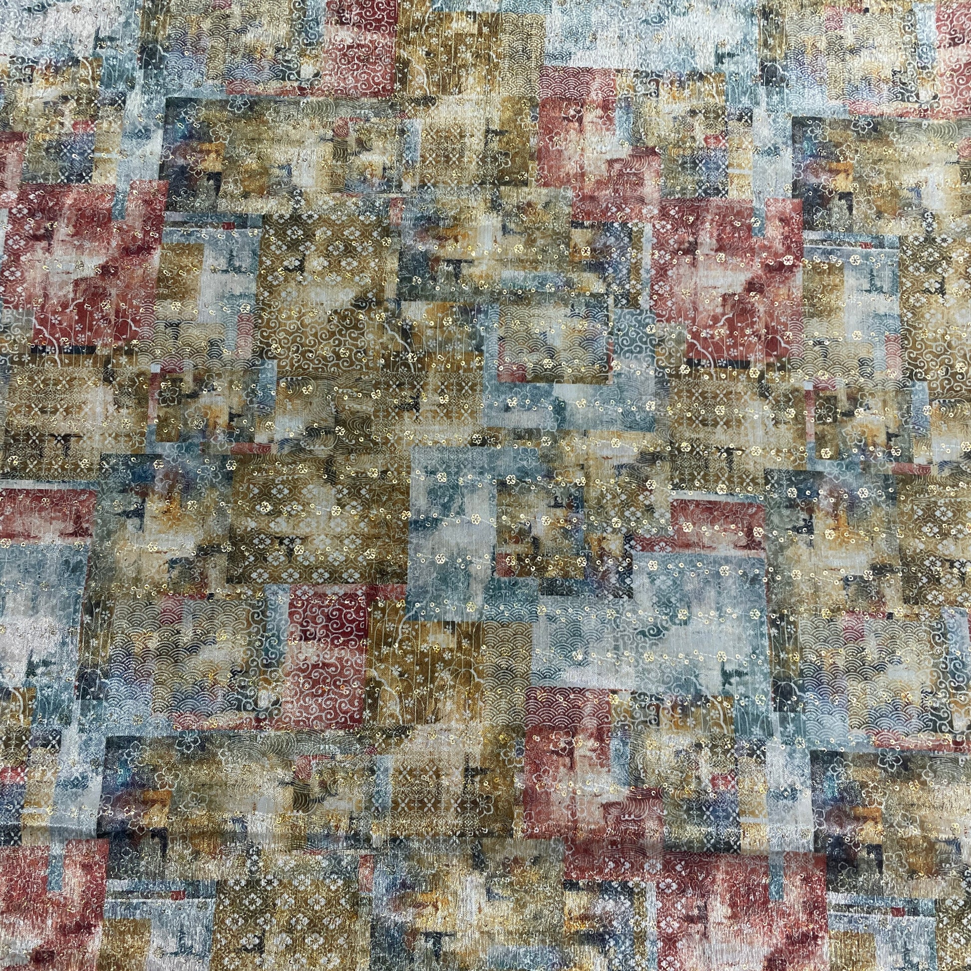 yellow & Multicolor Traditional print Chinon Fabric - TradeUNO