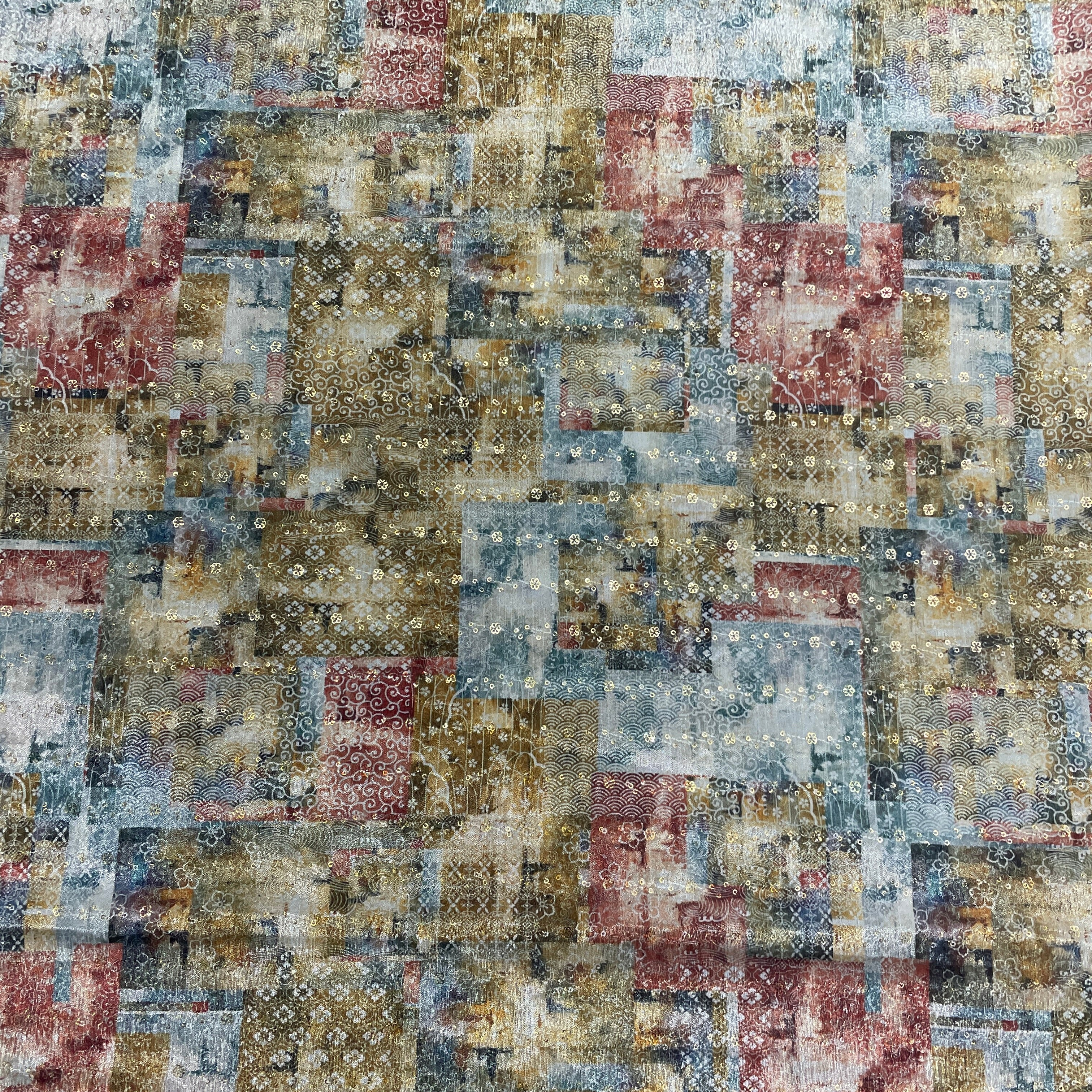yellow & Multicolor Traditional print Chinon Fabric - TradeUNO