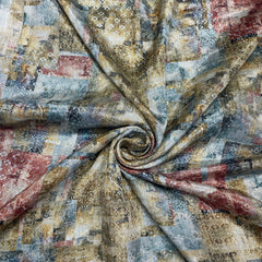 yellow & Multicolor Traditional print Chinon Fabric - TradeUNO