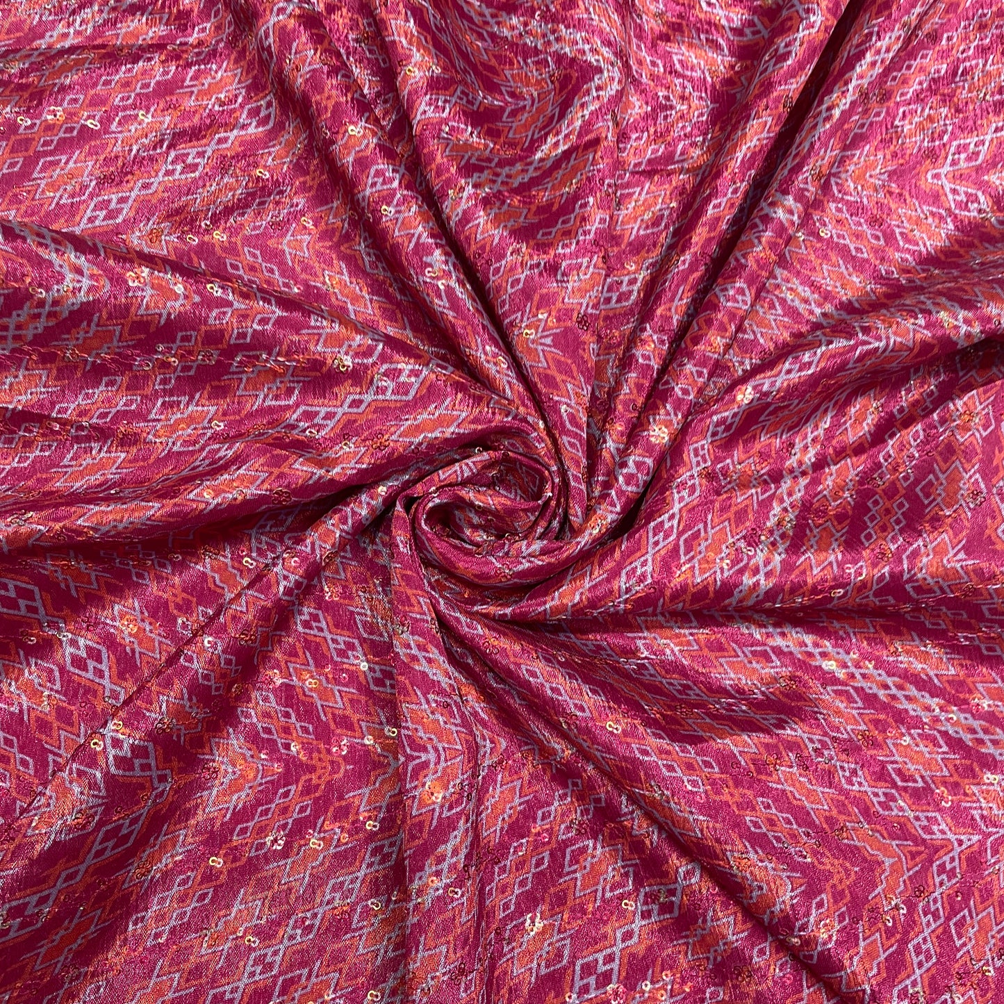 Pink & Multicolor Chevron Print Chinon Fabric - TradeUNO