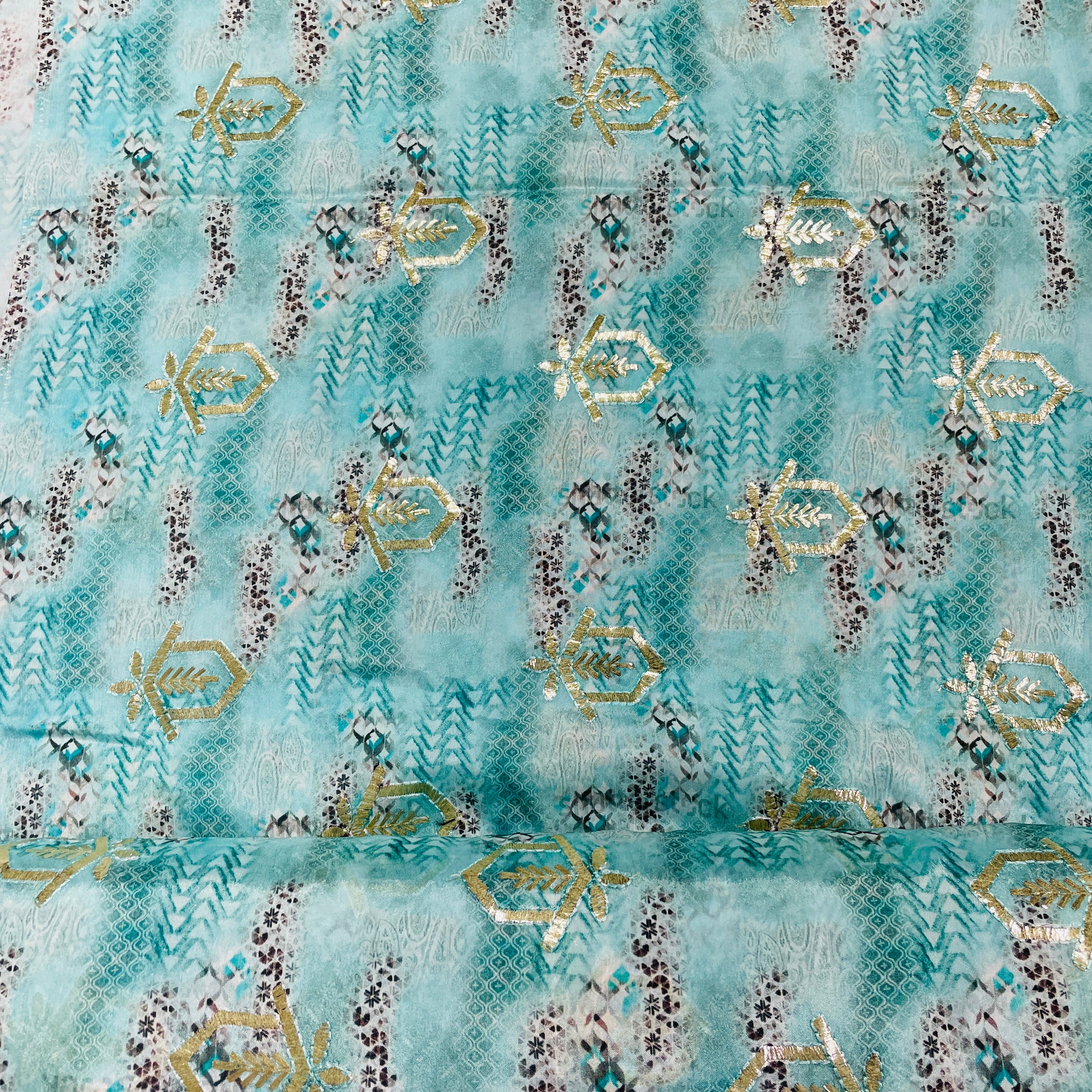Green Traditonal Print Viscose Chinon - TradeUNO