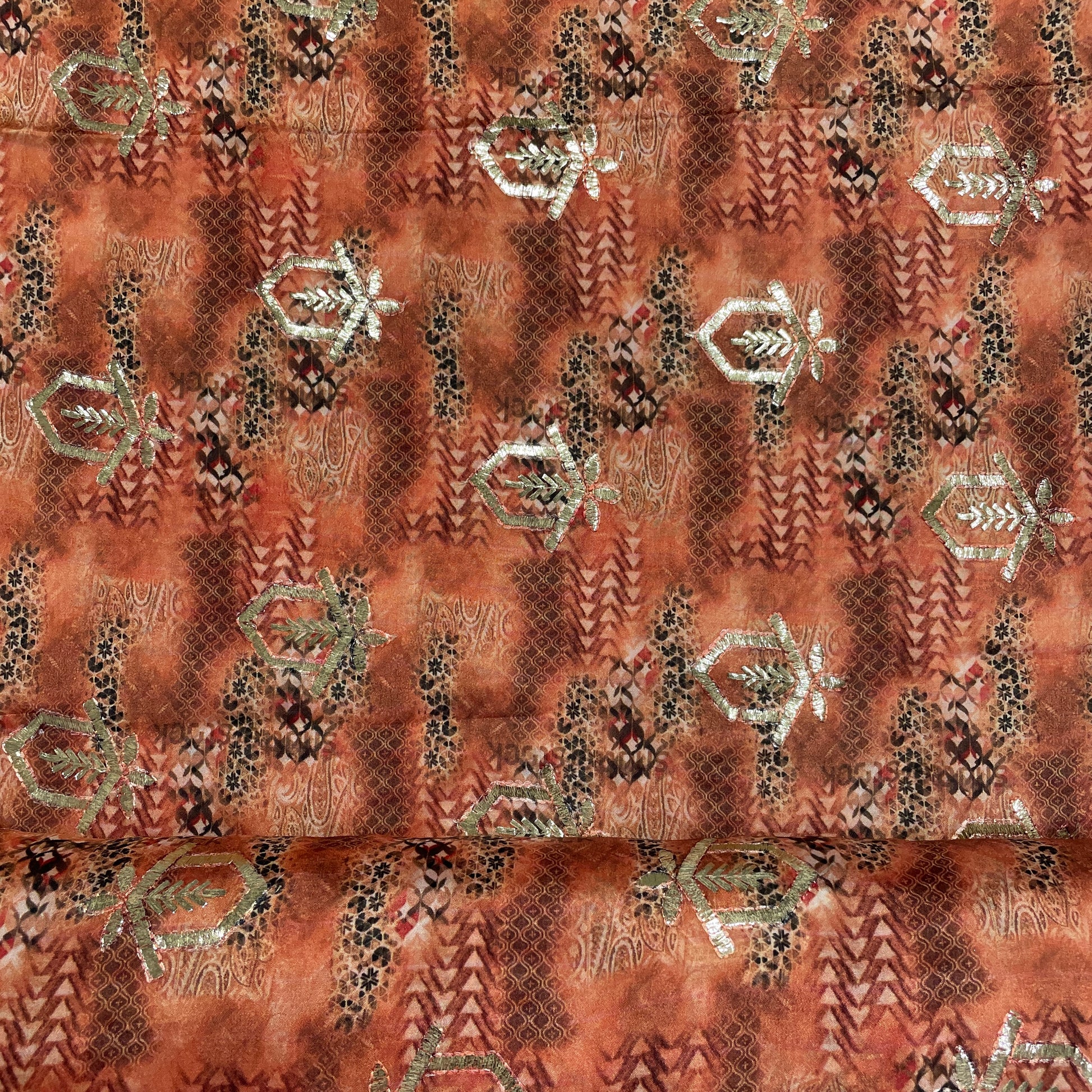 Brown Traditonal Print Viscose Chinon - TradeUNO