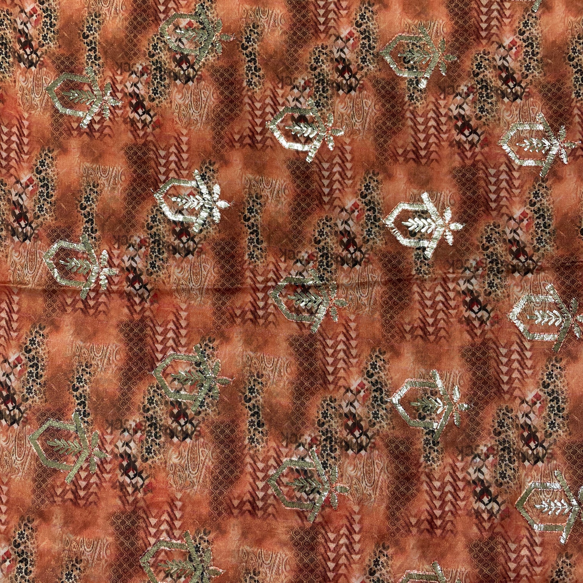 Brown Traditonal Print Viscose Chinon - TradeUNO