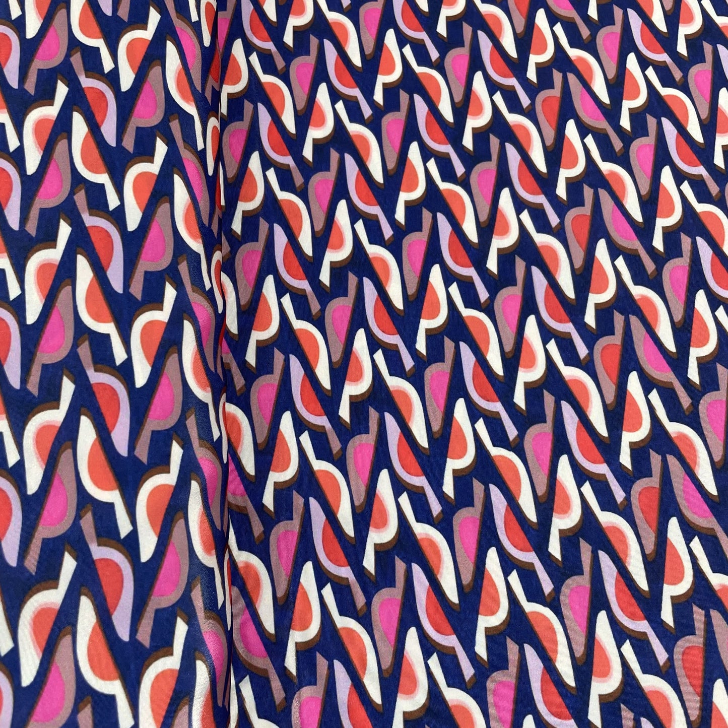 Premium Blue Red Ikkat Print French Crepe Fabric