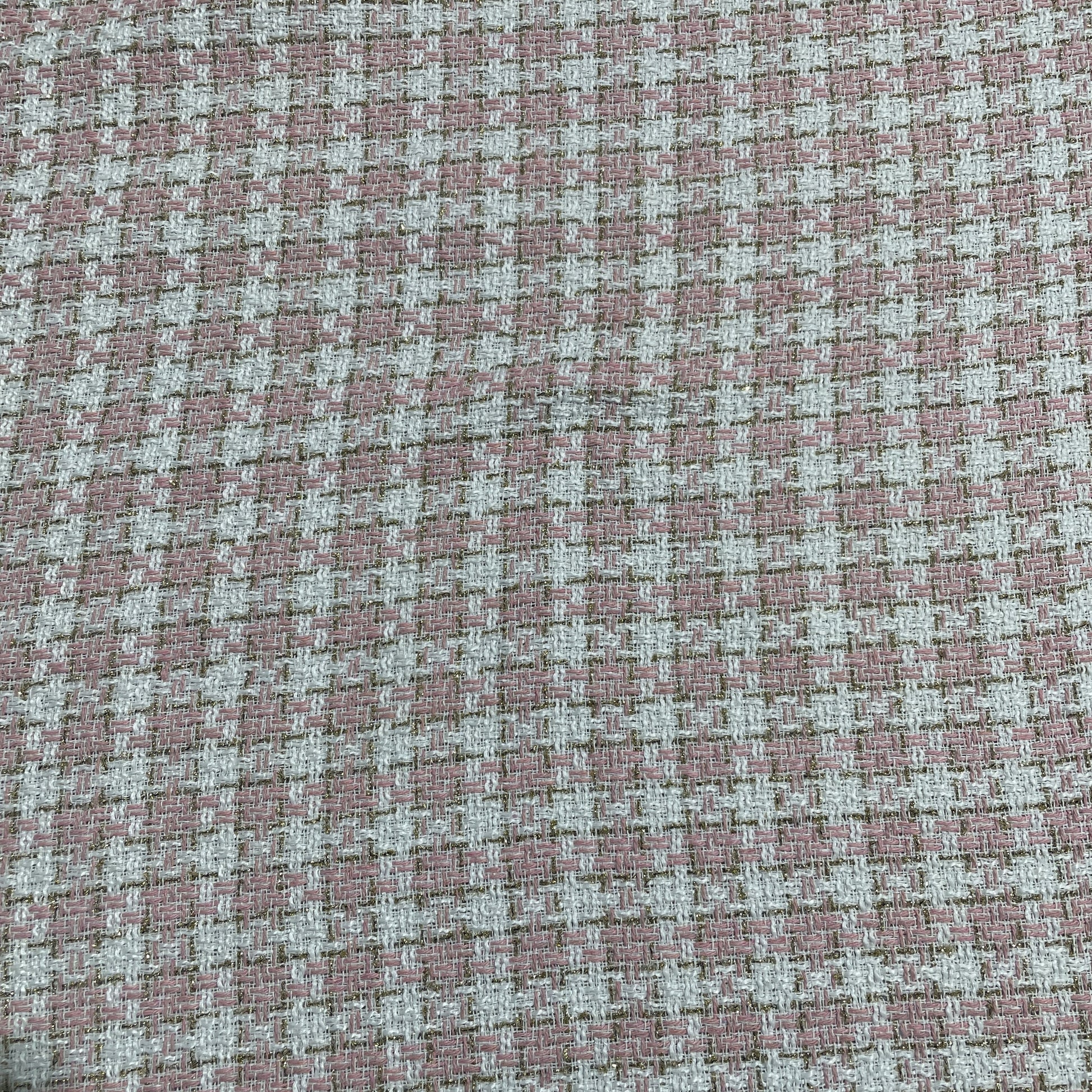 Premium White & Light Pink Check With Lurex Tweed Fabric