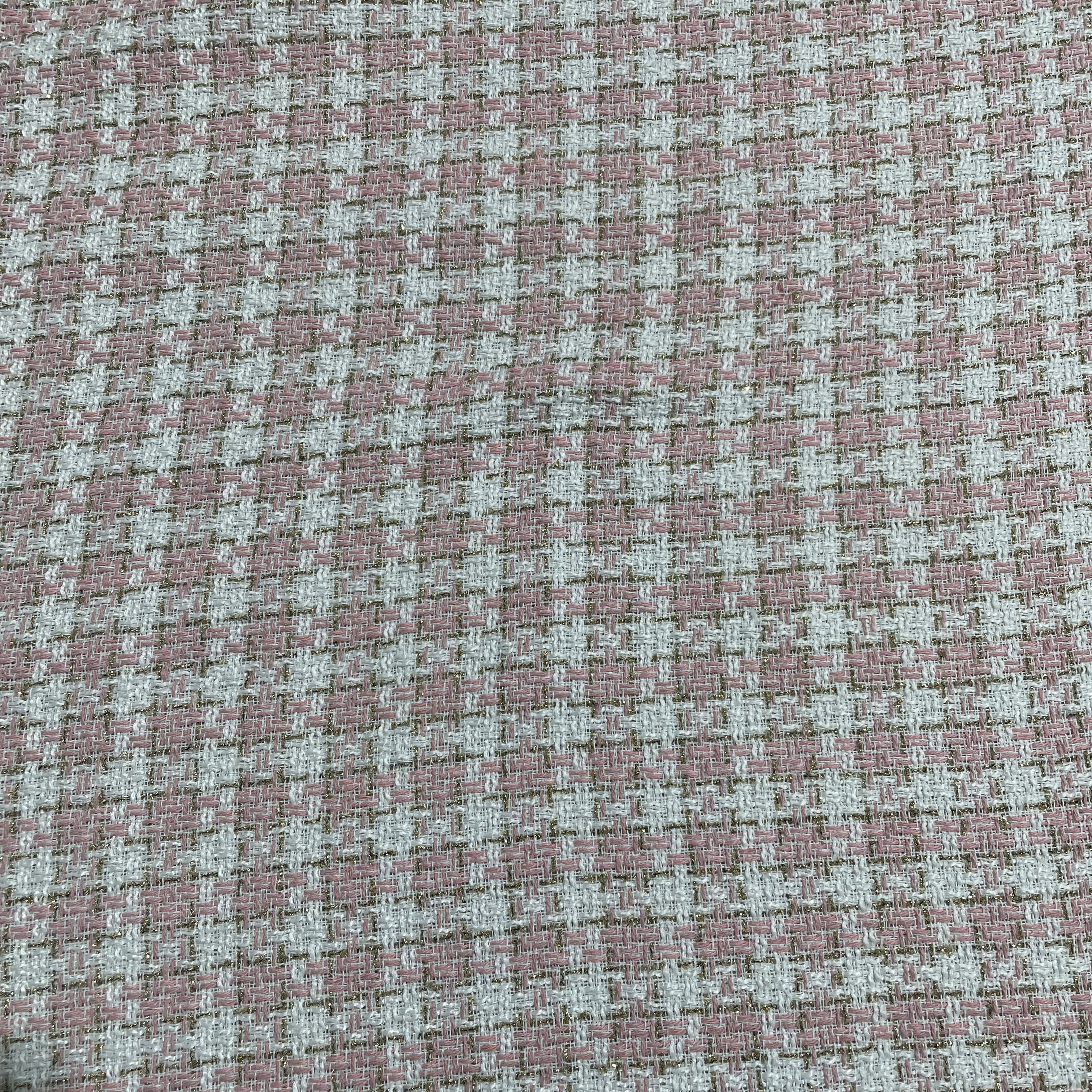 Premium White & Light Pink Check With Lurex Tweed Fabric