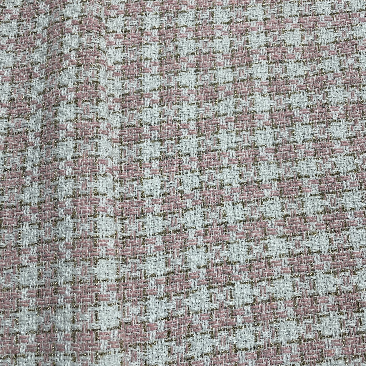 Premium White & Light Pink Check With Lurex Tweed Fabric