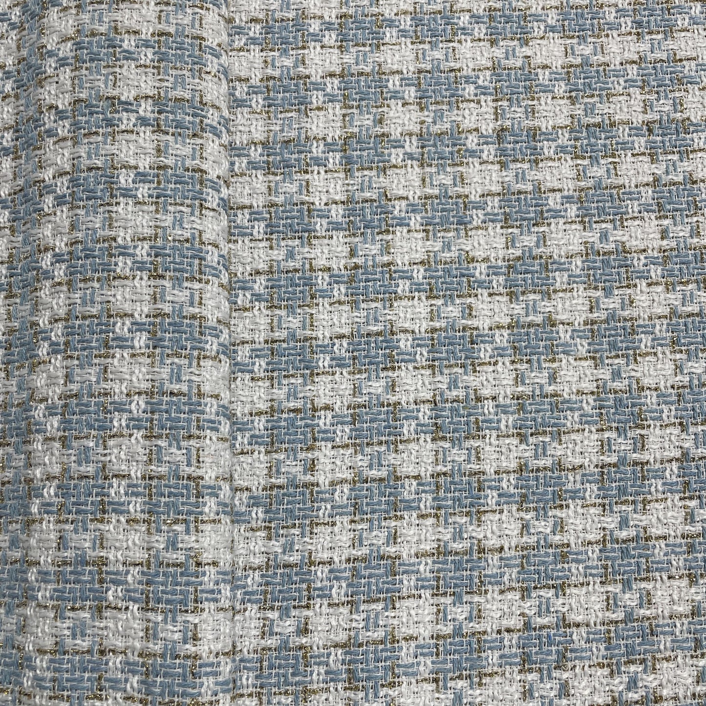 Premium White & Blue Check With Lurex Tweed Fabric
