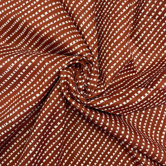 White & Maroon Lehriya Print Cotton Fabric