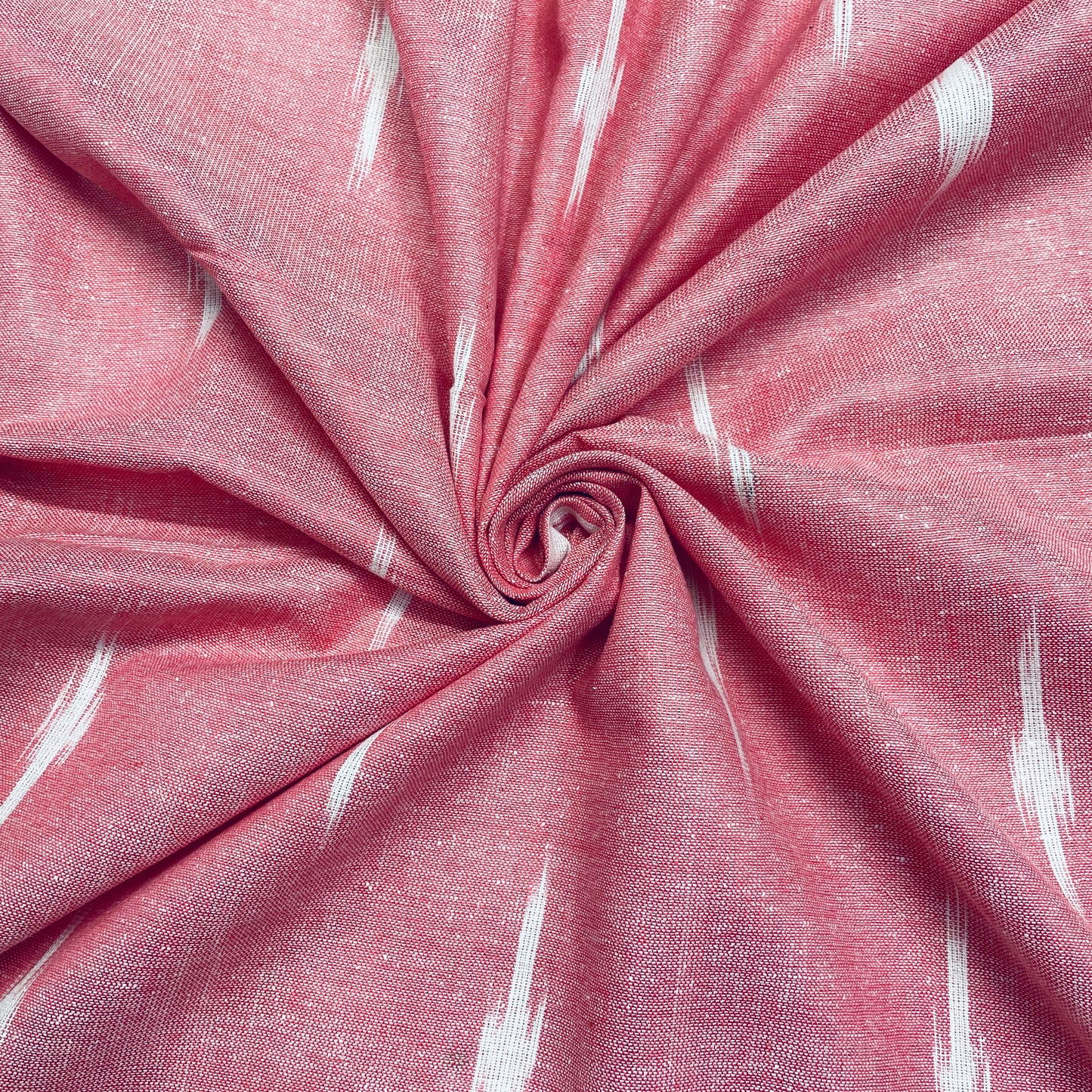 Peach Pink & White Ikkat Print Cotton Fabric - TradeUNO