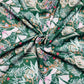 Dark Green & Pink Floral Print Modal Satin Fabric - TradeUNO