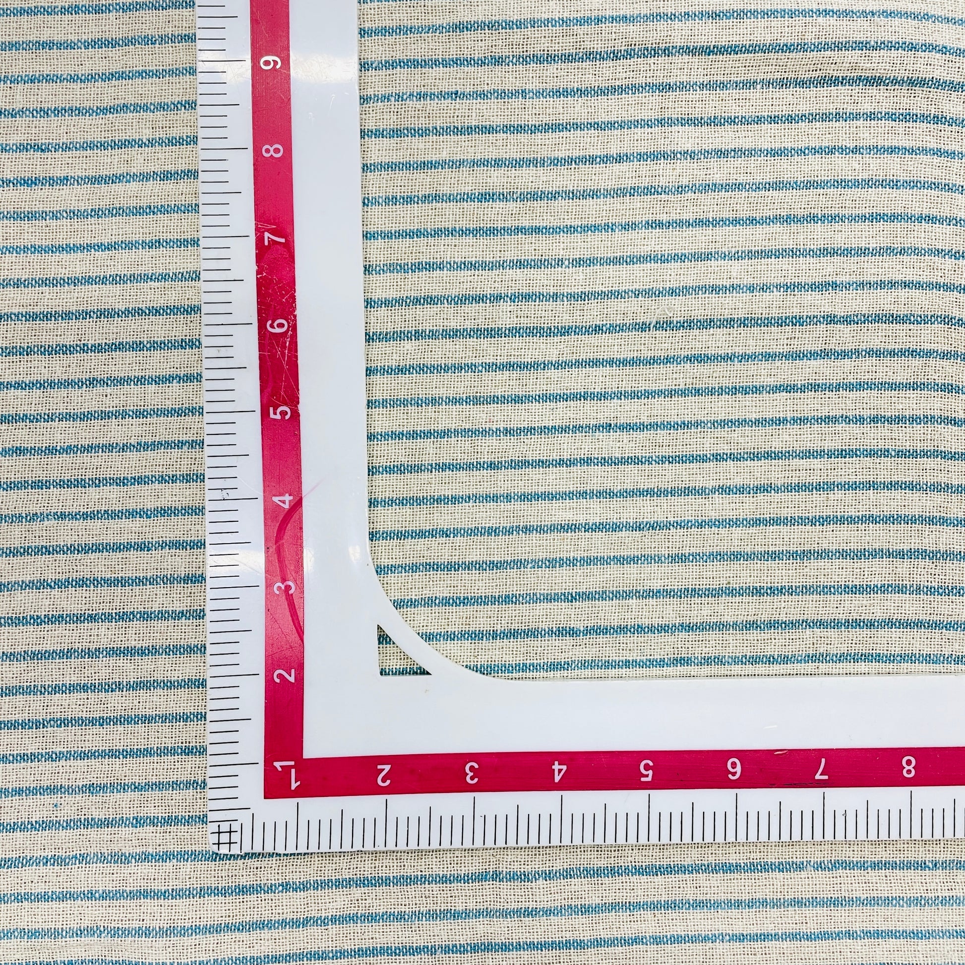 Cream & Skyblue Stripe Cotton Handloom Fabric - TradeUNO