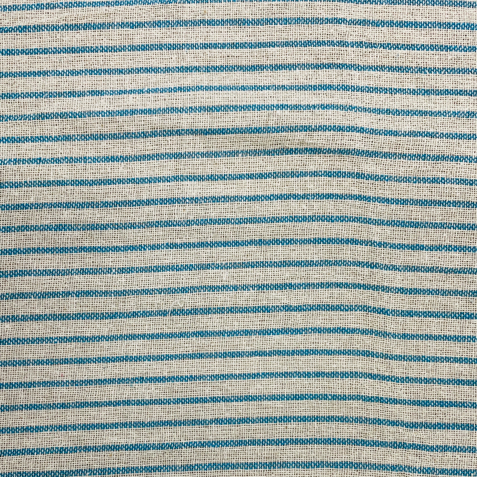 Cream & Skyblue Stripe Cotton Handloom Fabric - TradeUNO