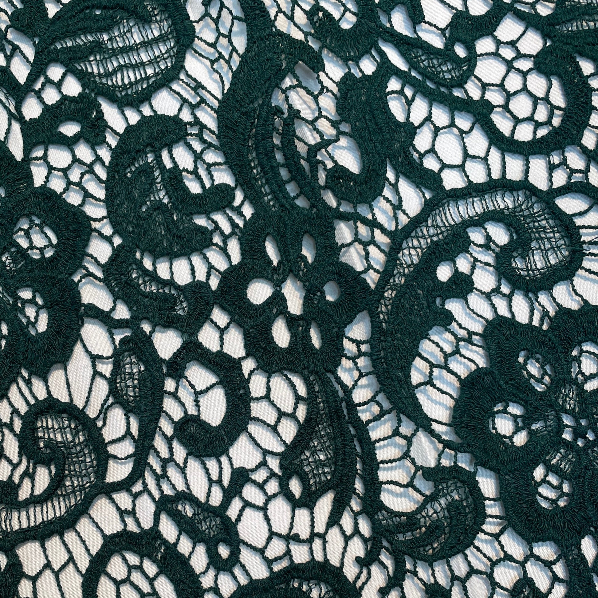 Dark Green Floral Crochet Fabric - TradeUNO