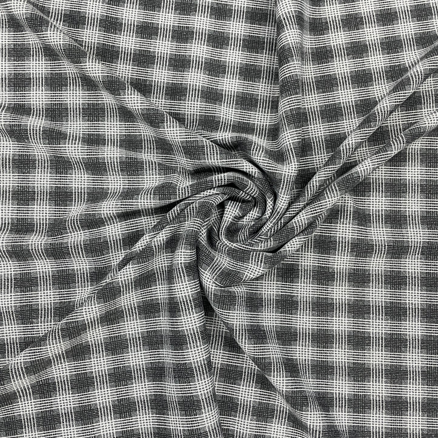 Grey & White Checks Tweed Woollen Fabric - TradeUNO