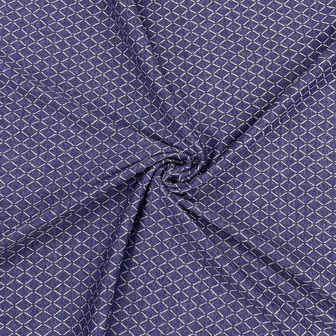Blue Geomatrical Print Woollen Suitings Fabric - TradeUNO