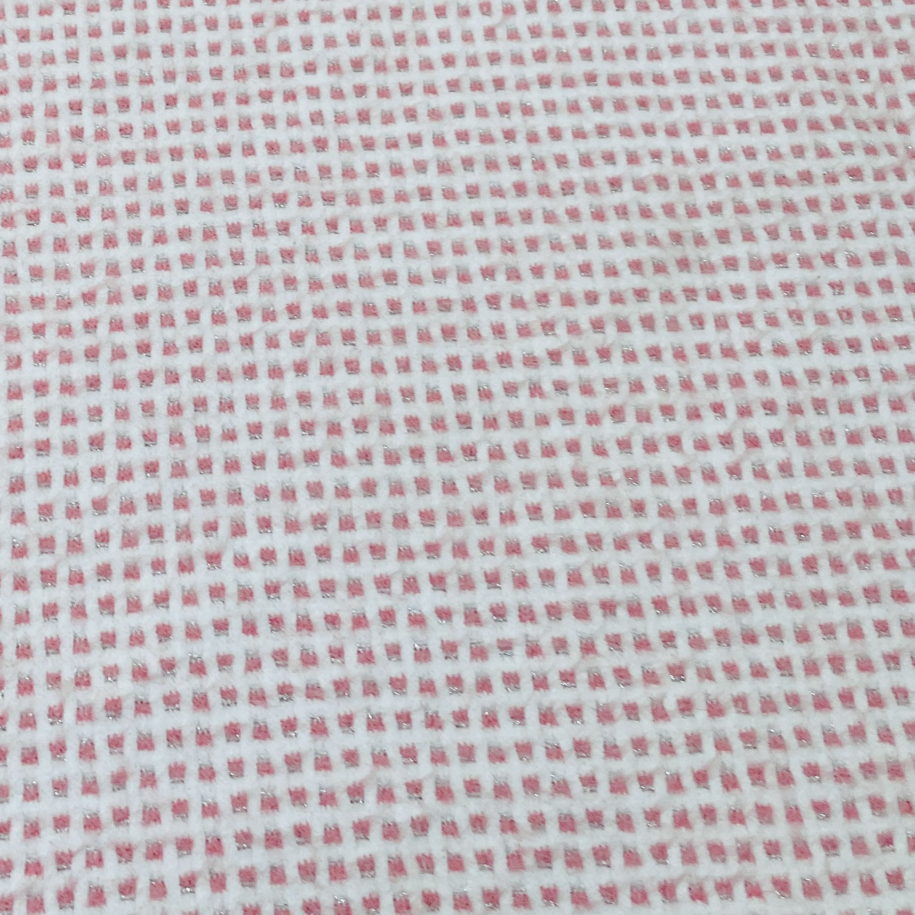 Classic Peach Pink White Check Print Woollen Tweed Lycra Fabric