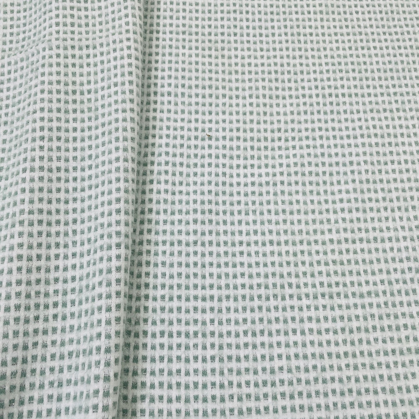 Classic Green White Check Print Woollen Tweed Lycra Fabric