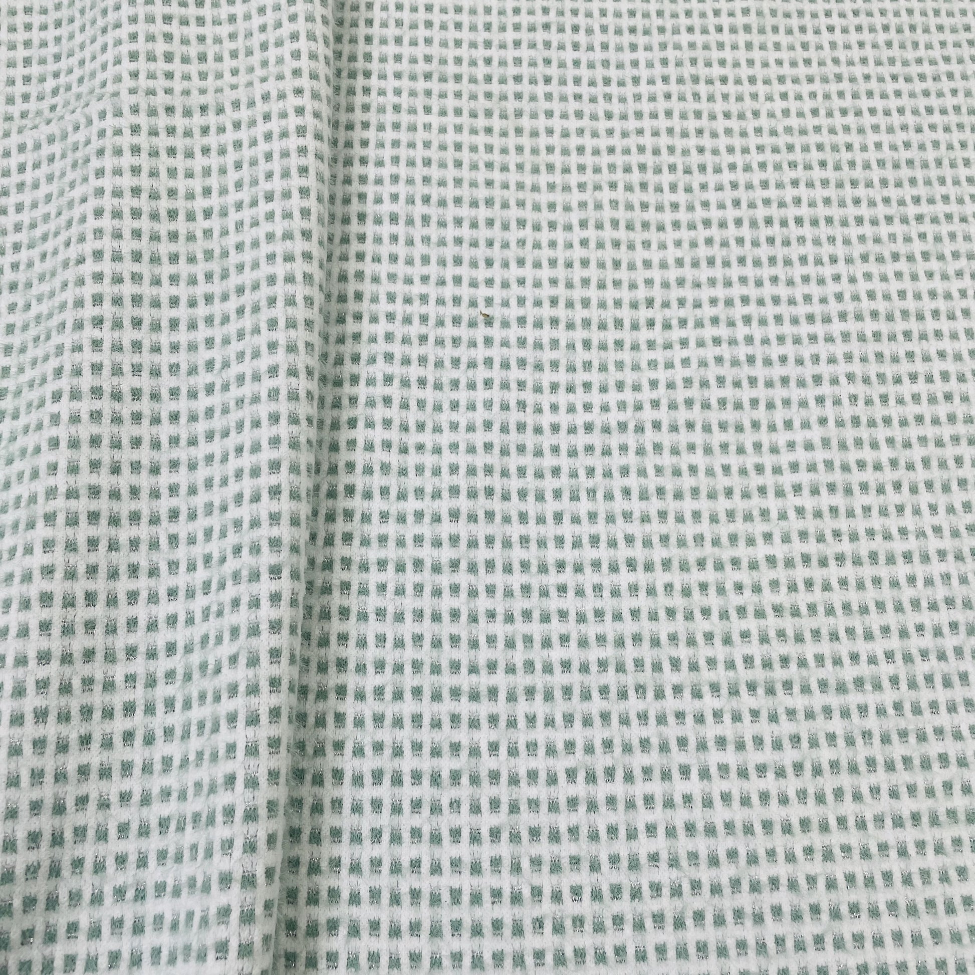 Classic Green White Check Print Woollen Tweed Lycra Fabric