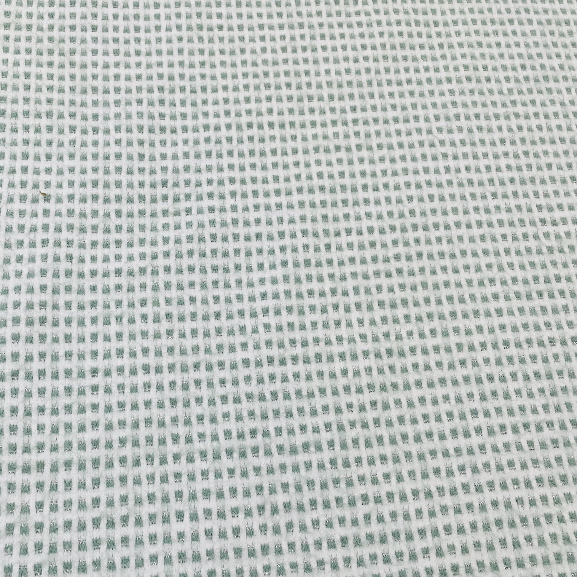 Classic Green White Check Print Woollen Tweed Lycra Fabric