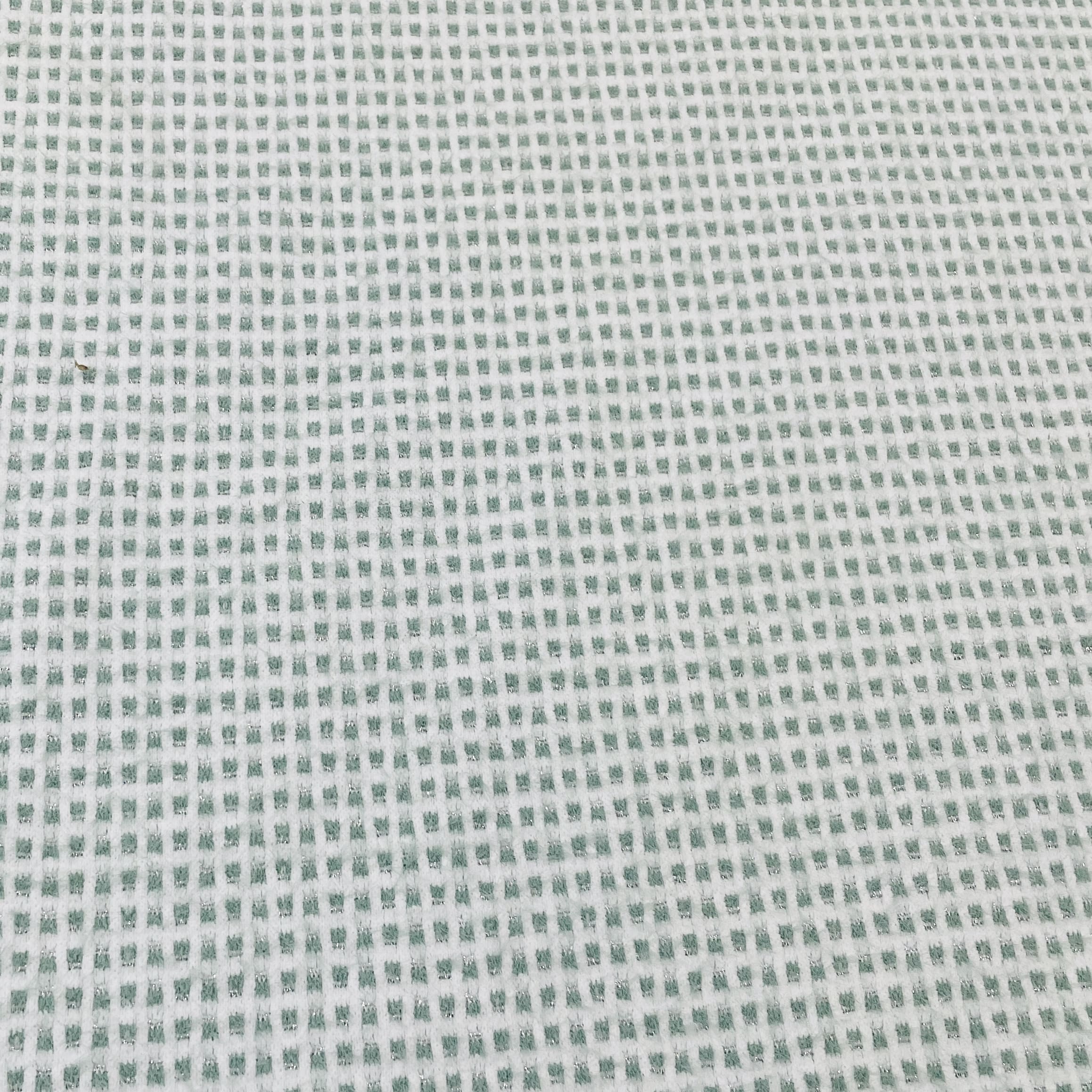 Classic Green White Check Print Woollen Tweed Lycra Fabric