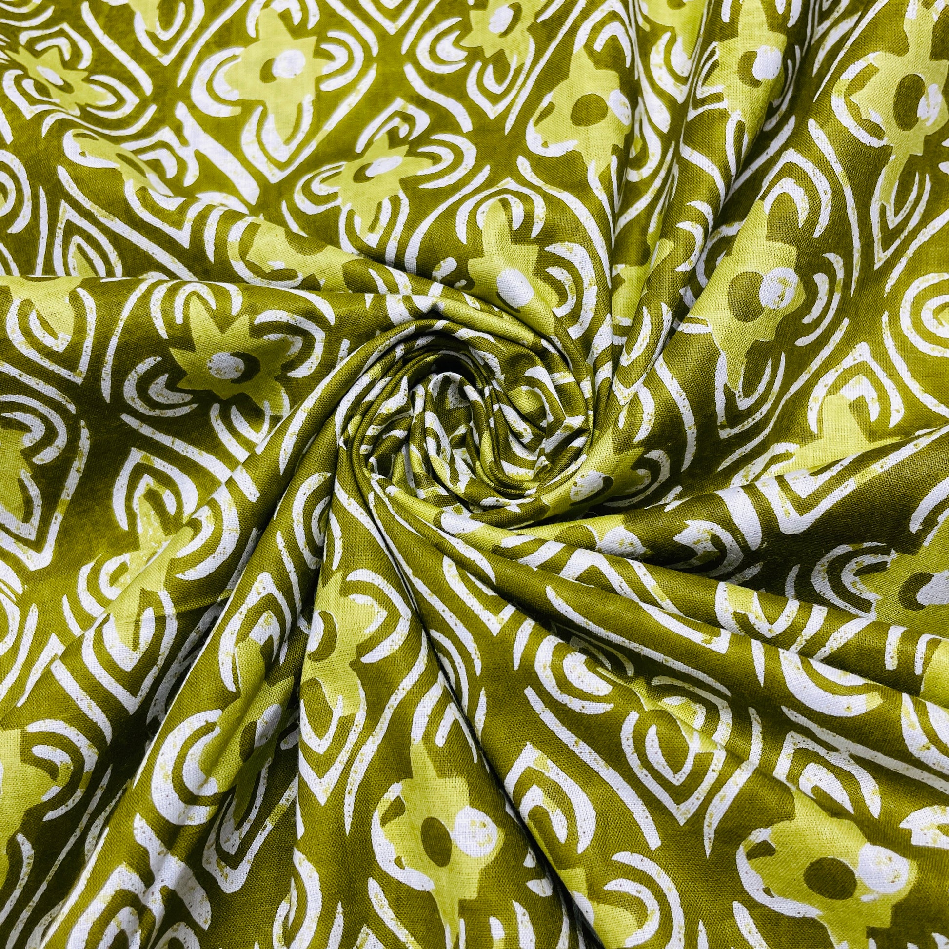 Green Handblock Print Cotton Fabric - TradeUNO