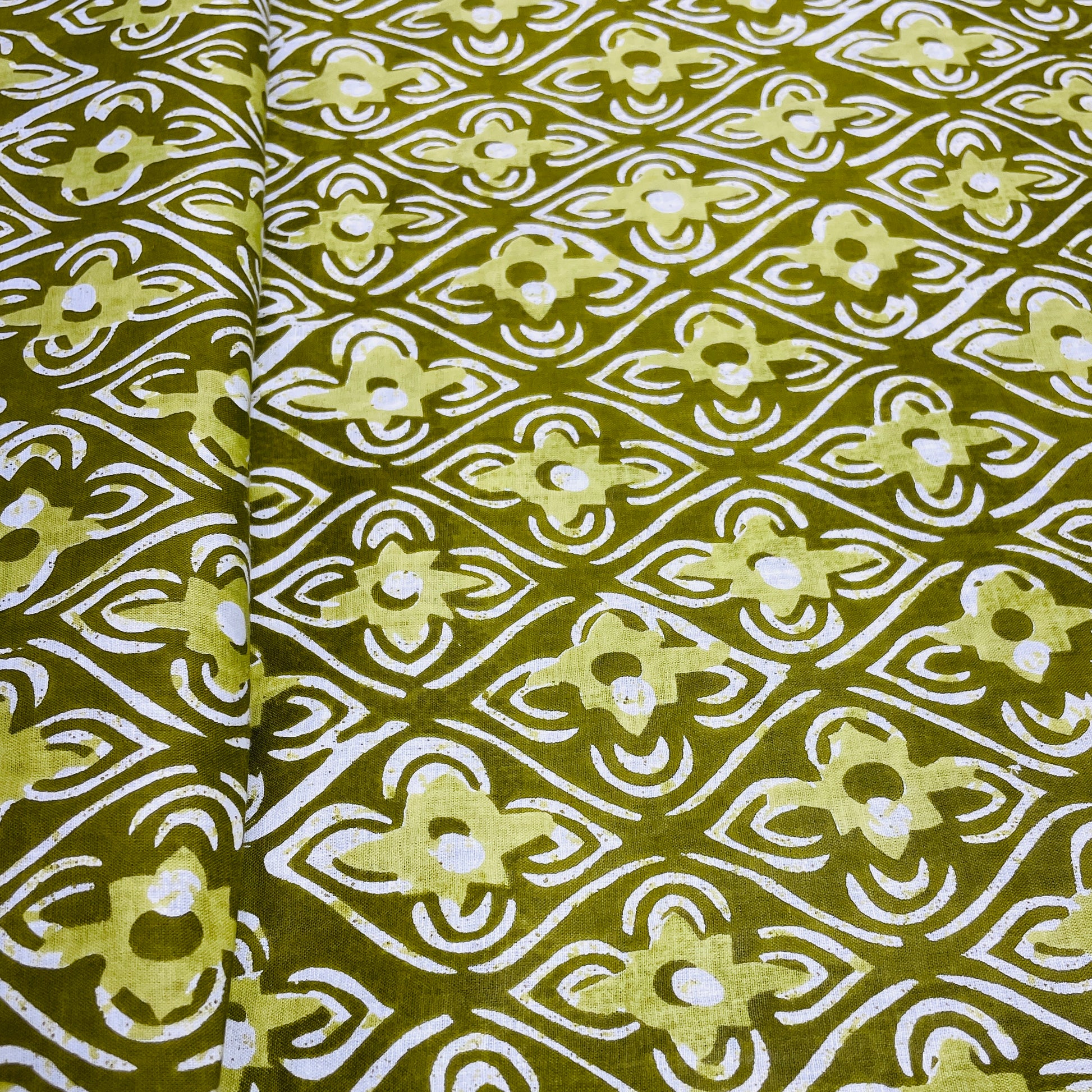 Green Handblock Print Cotton Fabric - TradeUNO