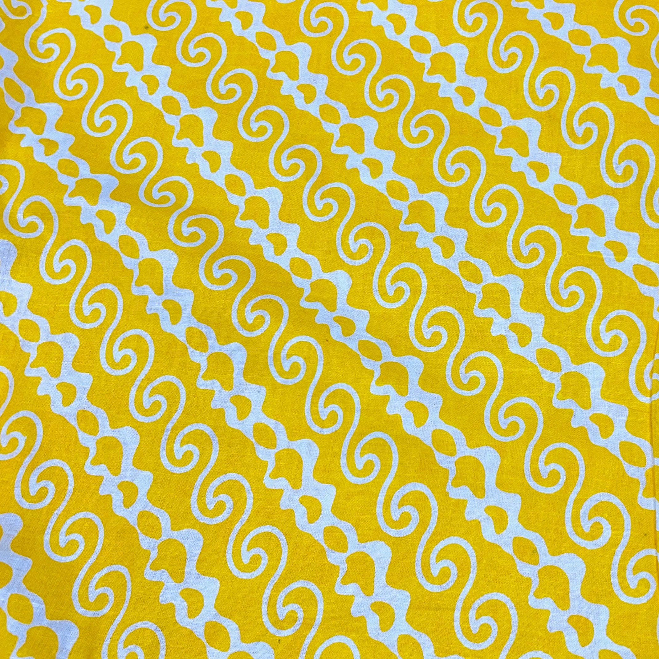 Yellow & White Traditional Print Cotton Fabric - TradeUNO