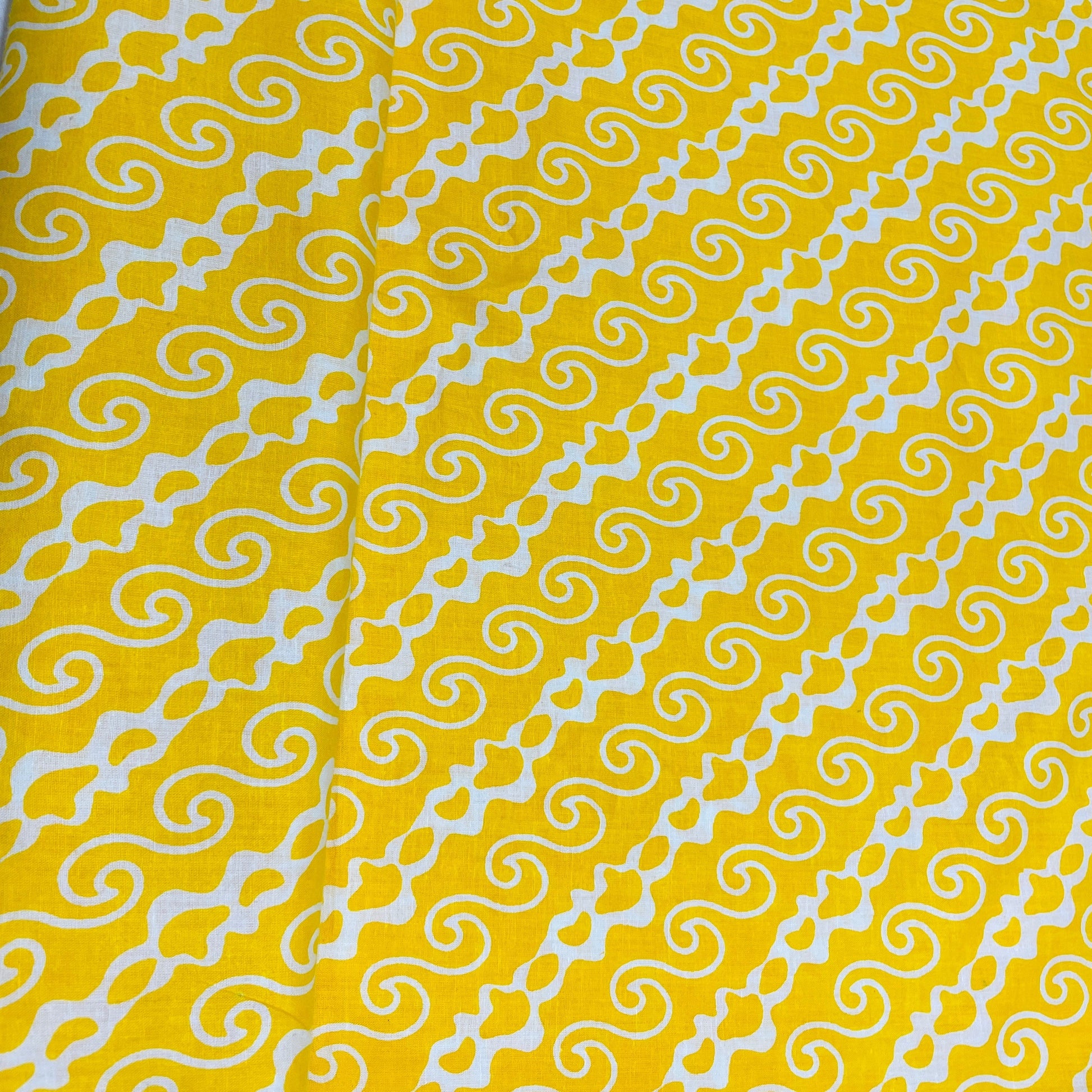 Yellow & White Traditional Print Cotton Fabric - TradeUNO