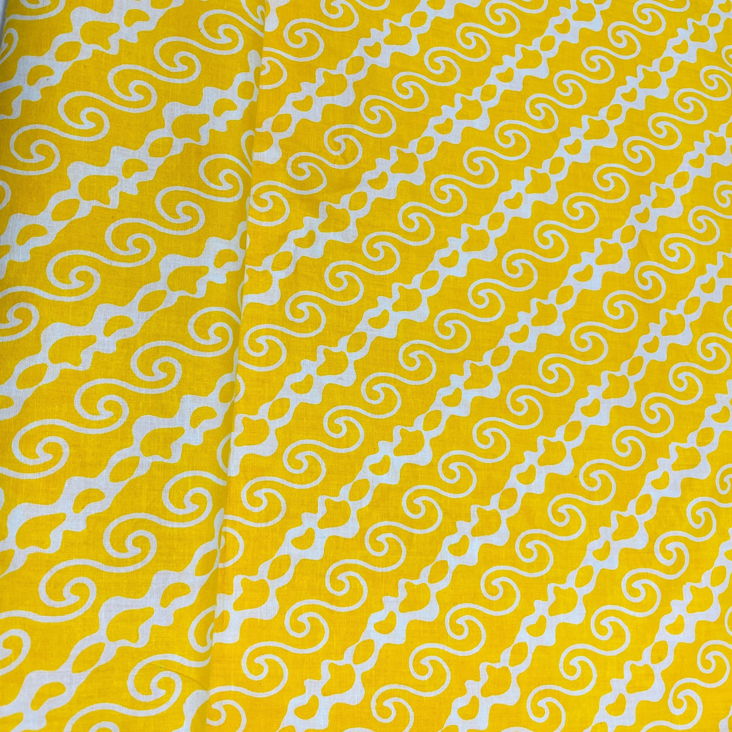 Yellow & White Traditional Print Cotton Fabric - TradeUNO