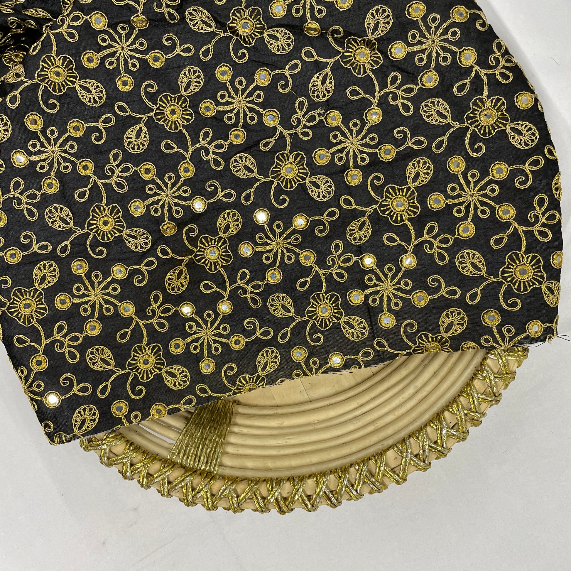 Black Color Embroidery Sequence Fabric - TradeUNO
