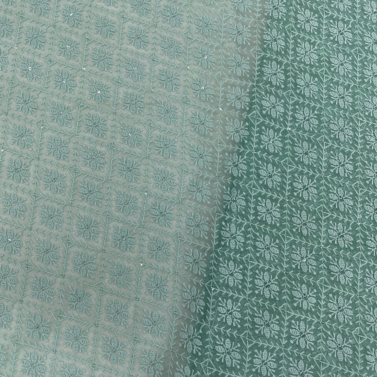 Sea Green Embroidery Sequence Georgette Fabric - TradeUNO