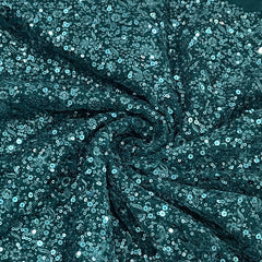 Classic Peacock Green Floral Sequence Thread Embroidery Velvet  Fabric