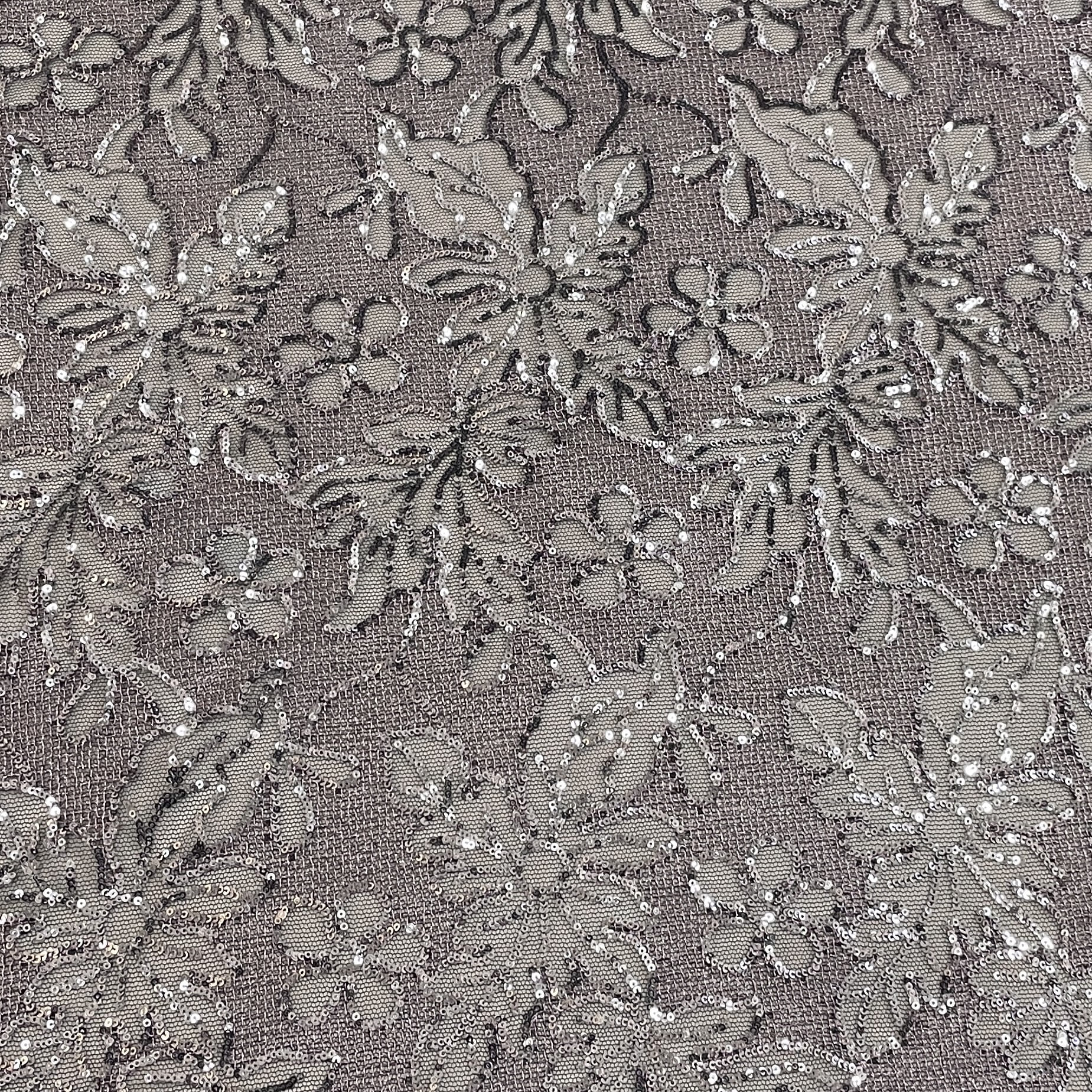 Classic Purple Floral Sequence Embroidery Net Fabric